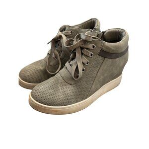 Journee Collection Ayse Lace Up Wedge Sneakers Gray Sz 6.5 Round Toe Perforated